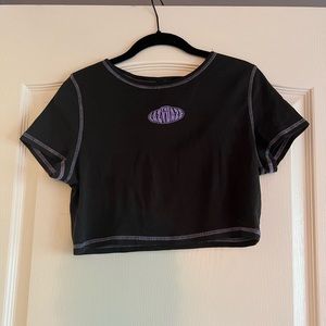 H&M Crop Top, Black and Neon Purple, Small